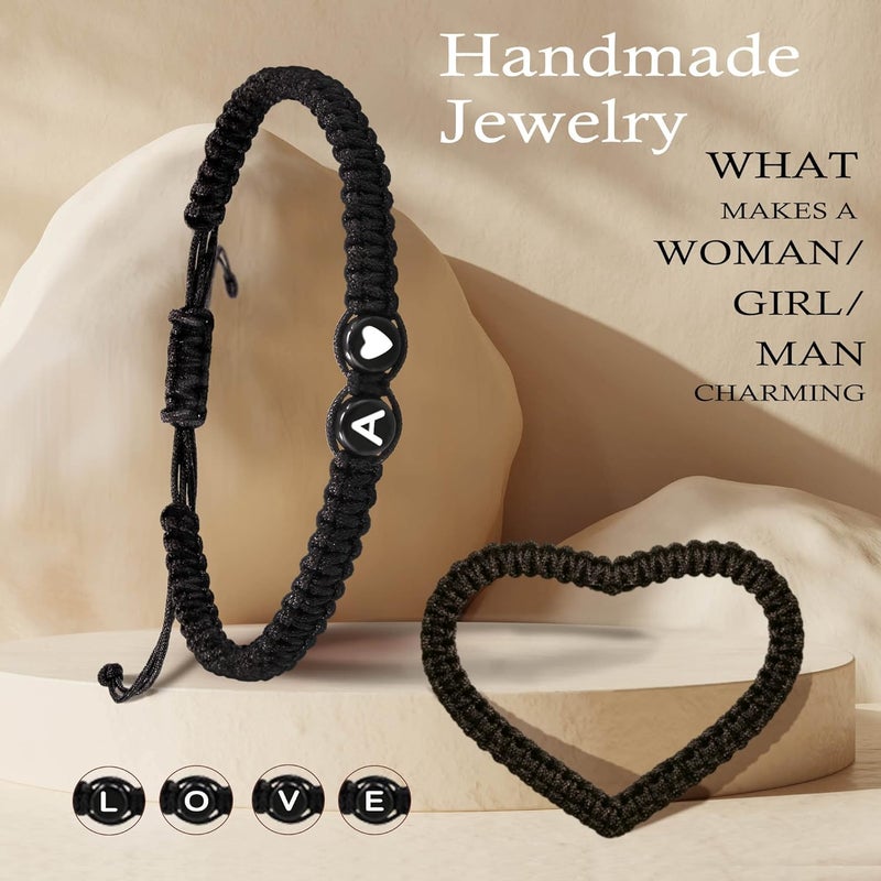 Btysun Valentines Day Gifts for Him Boyfriend, Initial Bracelets for Women Teen Valentines Gifts for Her Trendy Stuff Best Friend Birthday Gift Graduation Adjustable Letter A-Z Braided Bracelets Heart Link Sister Daughter Mother's Day Mom Female Christmas Jewelry - Image 4
